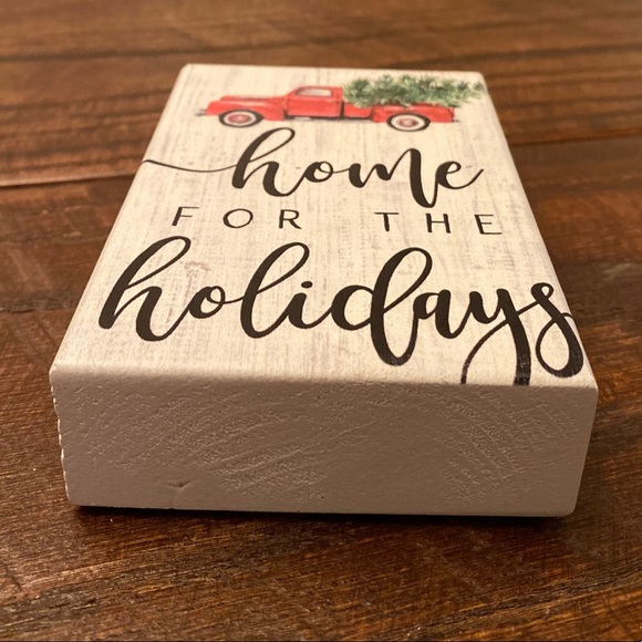 Farmhouse Home For The Holidays Red Truck & Christmas Tree Wood Tier Tray Sign - Picture 12 of 12